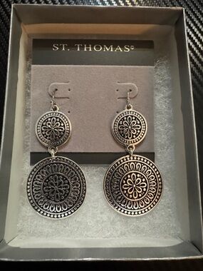 St. Thomas Silver-Tone Double Medallion Drop Earrings